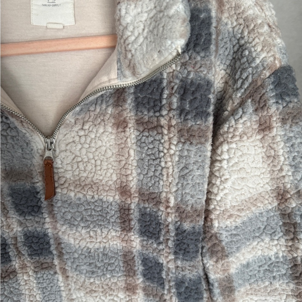 Thread & Supply Ivory plaid Sherpa Teddy Jacket | Size M - Picture 5 of 9